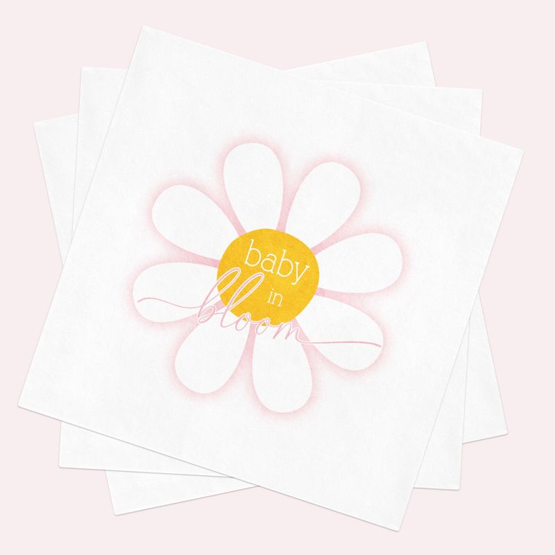 Printed Napkins for Baby in Bloom Baby Shower - Printed Paper Napkins - Baby Girl Sprinkle - Daisy Cocktail Napkins (100 Printed Napkins | Cocktail 4.75")