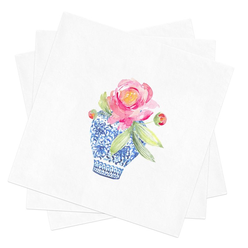 Napkins for Bridal Shower - Chinoiserie Cocktail Napkins - Napkins for Cocktail Party - Ginger Jar Napkin - Classic Blue and White (100 Printed Napkins)