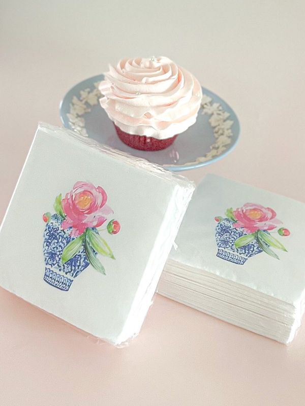 Napkins for Bridal Shower - Chinoiserie Cocktail Napkins - Napkins for Cocktail Party - Ginger Jar Napkin - Classic Blue and White (100 Printed Napkins)