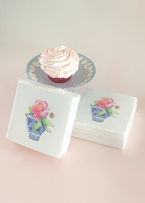 Napkins for Bridal Shower - Chinoiserie Cocktail Napkins - Napkins for Cocktail Party - Ginger Jar Napkin - Classic Blue and White (100 Printed Napkins)