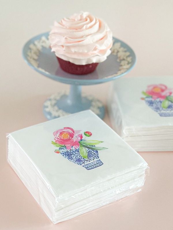 Napkins for Bridal Shower - Chinoiserie Cocktail Napkins - Napkins for Cocktail Party - Ginger Jar Napkin - Classic Blue and White (100 Printed Napkins)