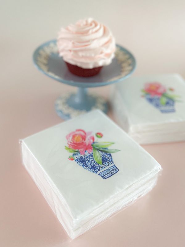 Napkins for Bridal Shower - Chinoiserie Cocktail Napkins - Napkins for Cocktail Party - Ginger Jar Napkin - Classic Blue and White (100 Printed Napkins)