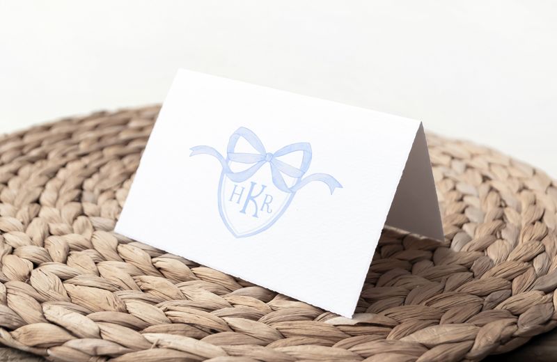 Preppy Blue Bow Monogram Thank You Notes (20 printed notes)