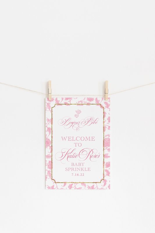 Pink Chinoiserie Welcome Sign - Monogrammed Welcome Sign - Bonjour Bébé Printable - Baby Shower Sign - Monogram Sign