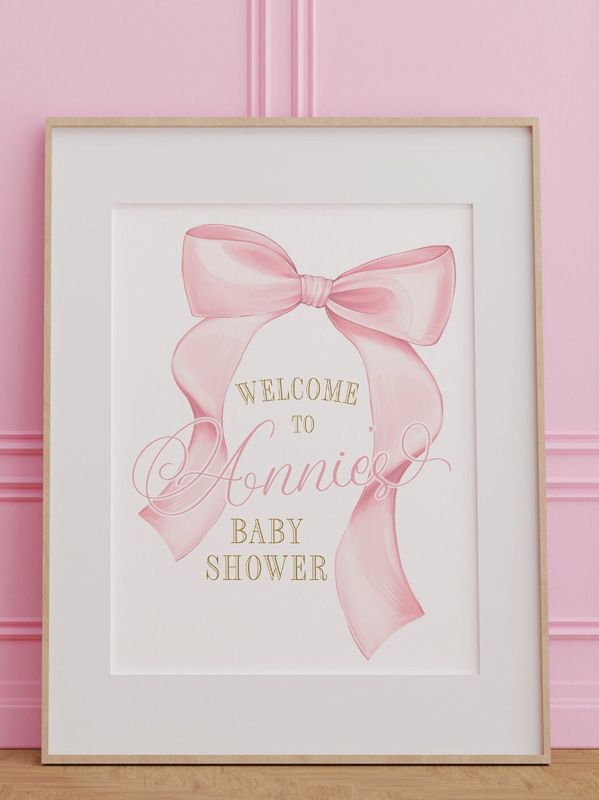 Pink Bow Baby Shower Welcome Poster - Preppy Pink Bow - Baby Shower Signage - Printed 18x24" Sign - Welcome Sign (18x24")