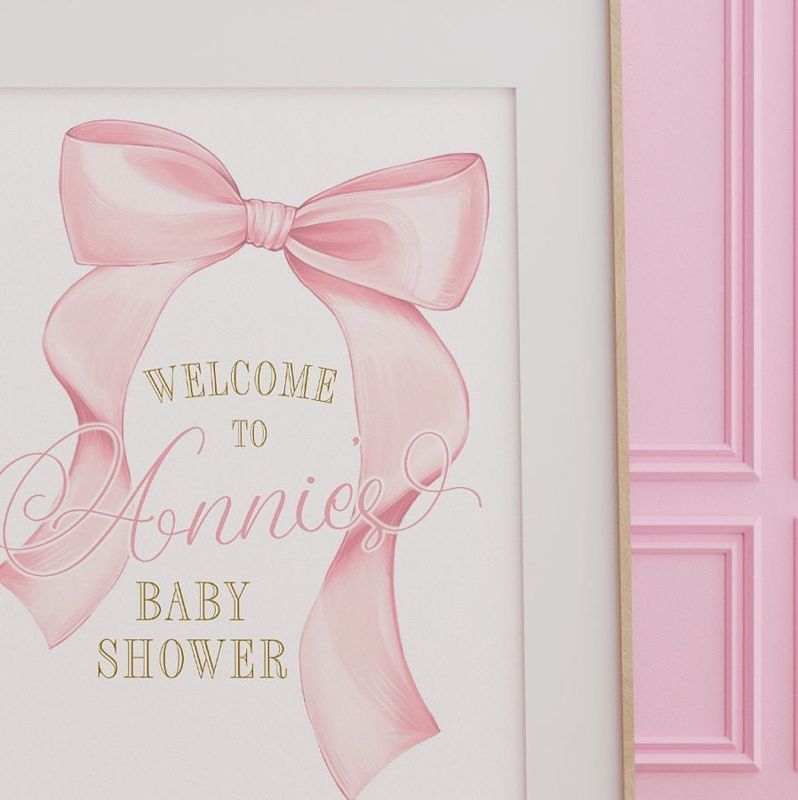 Pink Bow Baby Shower Welcome Poster - Preppy Pink Bow - Baby Shower Signage - Printed 18x24" Sign - Welcome Sign (18x24")