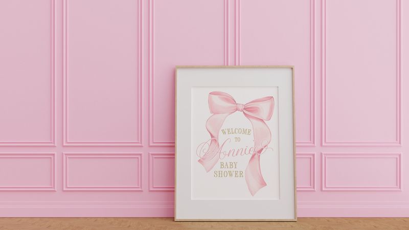 Pink Bow Baby Shower Welcome Poster - Preppy Pink Bow - Baby Shower Signage - Printed 18x24" Sign - Welcome Sign (18x24")