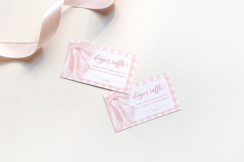 Pink Gingham Baby Shower Diaper Raffle Insert Cards Printed (20 printed cards)