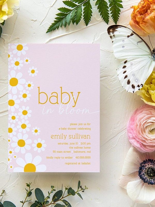 Baby in Bloom Daisy Baby Girl Shower Invitation Girl Baby Sprinkle Summer Flower Party (10 printed invitations, Plain White Envelopes)