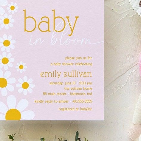 Baby in Bloom Daisy Baby Girl Shower Invitation Girl Baby Sprinkle Summer Flower Party (10 printed invitations, Plain White Envelopes)