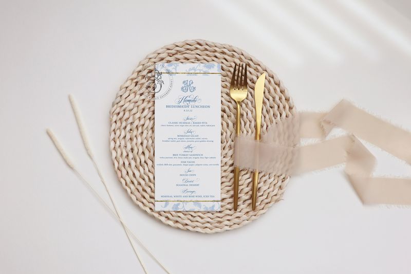 Printable Menu Cards for Bridal Shower, Bridal Tea Menu Card, Bridesmaids Luncheon Printed Menu, Baby Shower Menu Cards