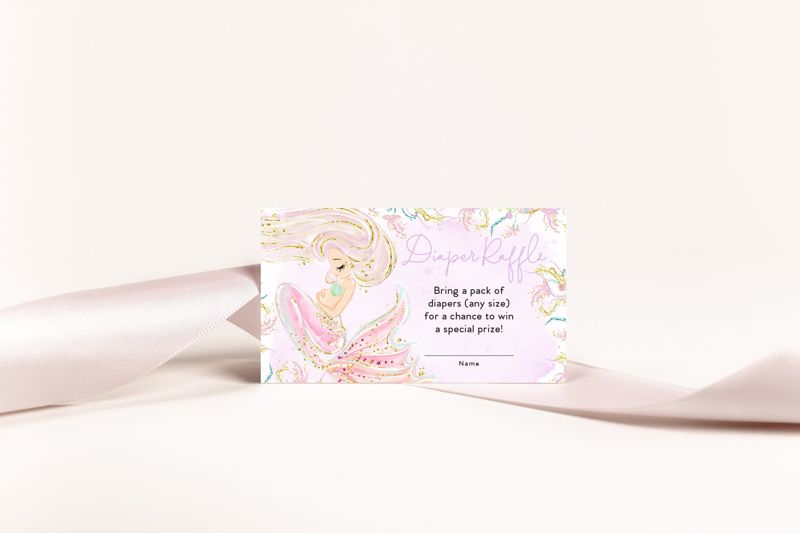 Mermaid Baby Shower Diaper Raffle Insert Cards Printed (20 printed cards)