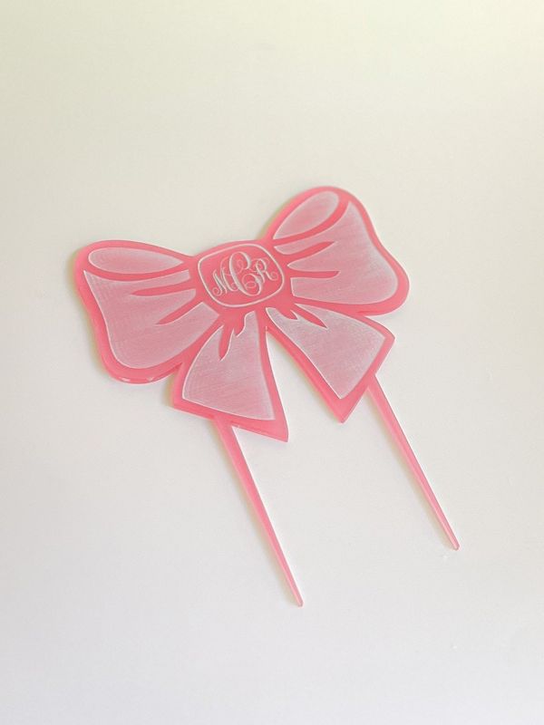 Pink Bow Cake Topper for girl baby shower - Girl 1st birthday party - acrylic cake topper - french bow - Fancy Garden Tea Party Decoration