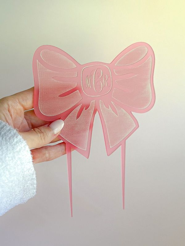 Pink Bow Cake Topper for girl baby shower - Girl 1st birthday party - acrylic cake topper - french bow - Fancy Garden Tea Party Decoration
