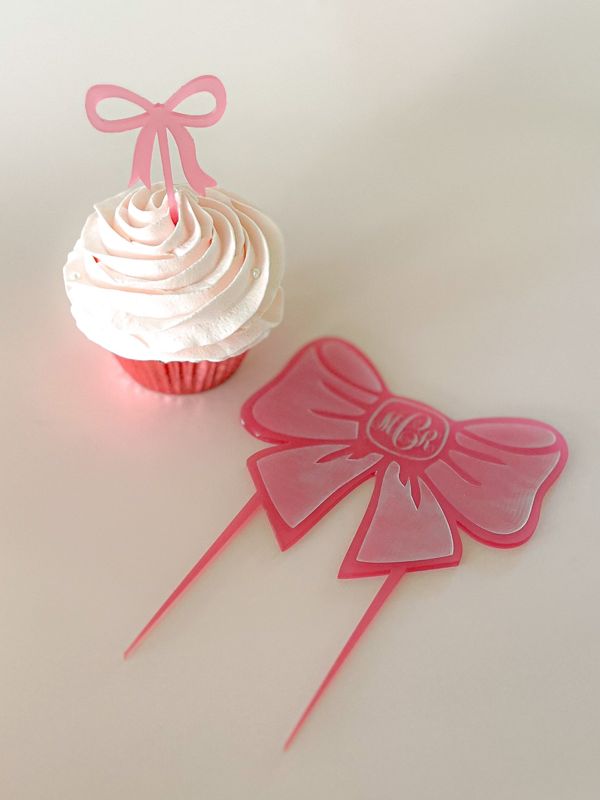 Pink Bow Cake Topper for girl baby shower - Girl 1st birthday party - acrylic cake topper - french bow - Fancy Garden Tea Party Decoration