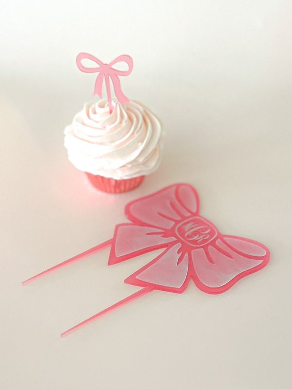 Pink Bow Cake Topper for girl baby shower - Girl 1st birthday party - acrylic cake topper - french bow - Fancy Garden Tea Party Decoration