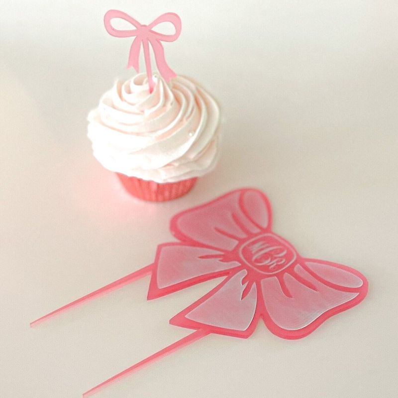 Pink Bow Cake Topper for girl baby shower - Girl 1st birthday party - acrylic cake topper - french bow - Fancy Garden Tea Party Decoration