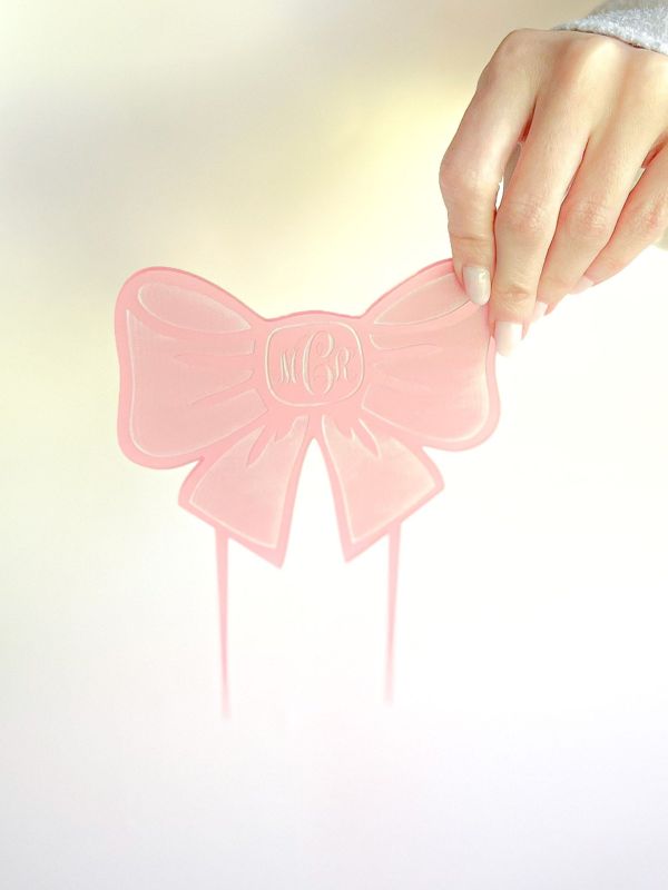 Pink Bow Cake Topper for girl baby shower - Girl 1st birthday party - acrylic cake topper - french bow - Fancy Garden Tea Party Decoration