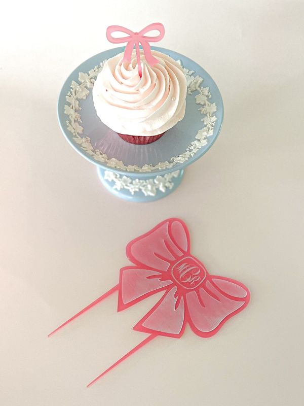 Pink Bow Cake Topper for girl baby shower - Girl 1st birthday party - acrylic cake topper - french bow - Fancy Garden Tea Party Decoration