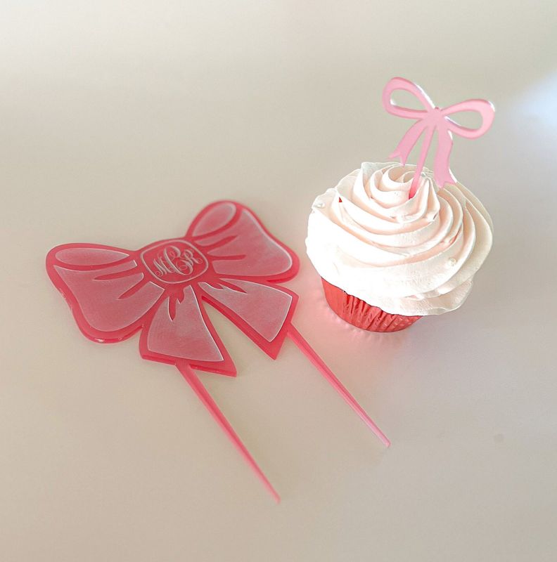 Pink Bow Cake Topper for girl baby shower - Girl 1st birthday party - acrylic cake topper - french bow - Fancy Garden Tea Party Decoration