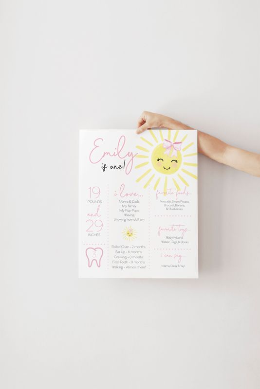 Preppy Sunshine First Birthday Milestone Sign 16x20" Printable - Girl First Birthday Sign - Our Little Sunshine - First Trip Around the Sun