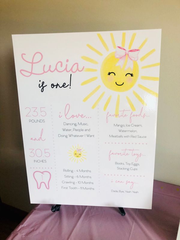 Preppy Sunshine First Birthday Milestone Sign 16x20" Printable - Girl First Birthday Sign - Our Little Sunshine - First Trip Around the Sun