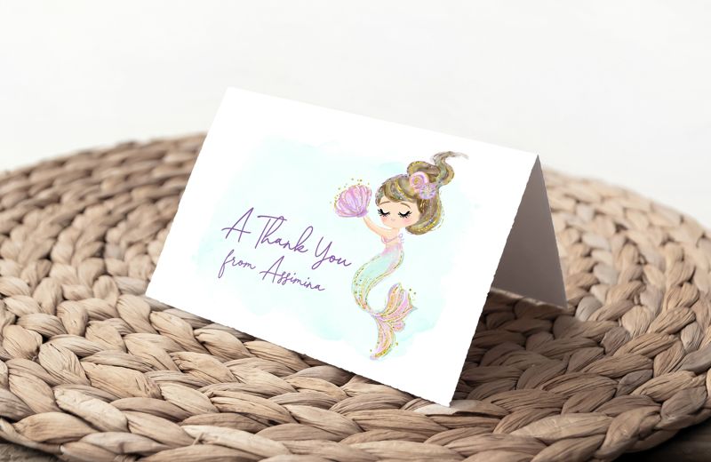 Mermaid Birthday Party Thank You Notes Printed - Thank you Cards for girl birthday (20 printed notes)