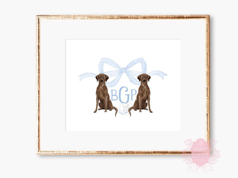 Monogram Crest Wall Art for Baby Boy Nursery - Watercolor Labrador Retrievers - Printable Baby Monogram Grandmillenial (5x7 | Landscape)
