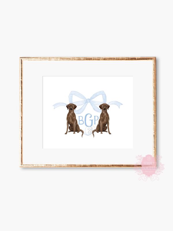 Monogram Crest Wall Art for Baby Boy Nursery - Watercolor Labrador Retrievers - Printable Baby Monogram Grandmillenial (5x7 | Landscape)