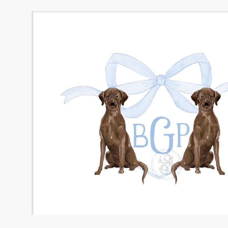 Monogram Crest Wall Art for Baby Boy Nursery - Watercolor Labrador Retrievers - Printable Baby Monogram Grandmillenial (5x7 | Landscape)