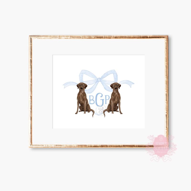 Monogram Crest Wall Art for Baby Boy Nursery - Watercolor Labrador Retrievers - Printable Baby Monogram Grandmillenial (5x7 | Landscape)