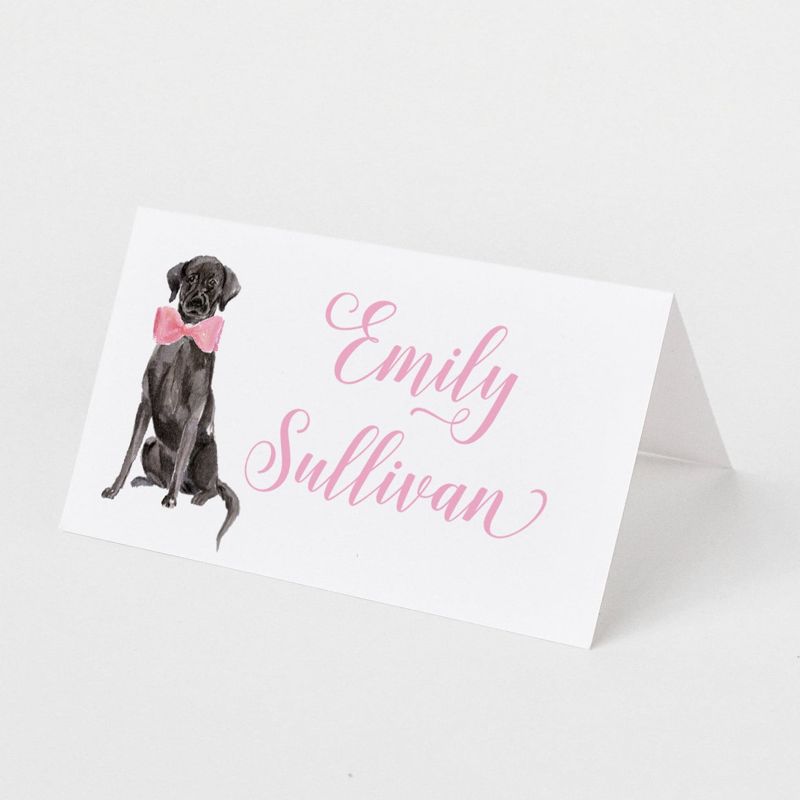 Printed Escort Cards for Baby Shower - Labrador Retriever Place Cards - Personalized Seating Cards with Dog Puppy (10 escort cards | Pink)