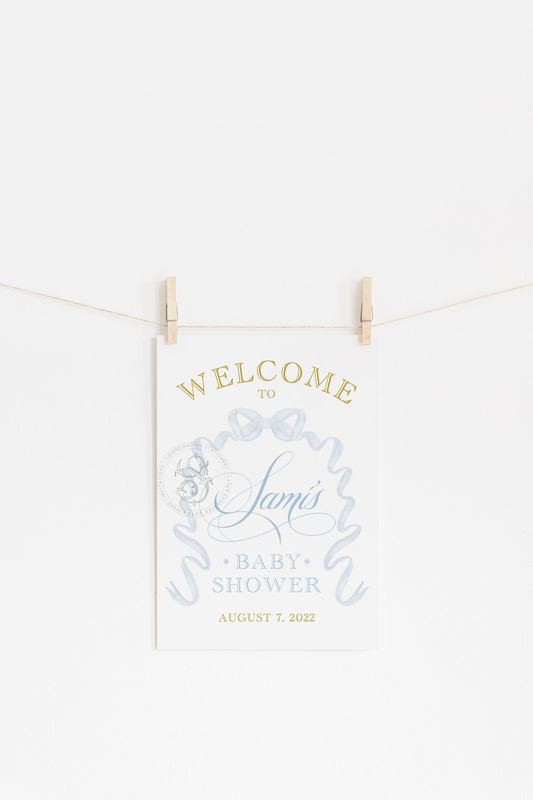 Boy Baby Shower Welcome Sign - Watercolor blue bow - Printable Baby Shower Sign - 18x24" sign file