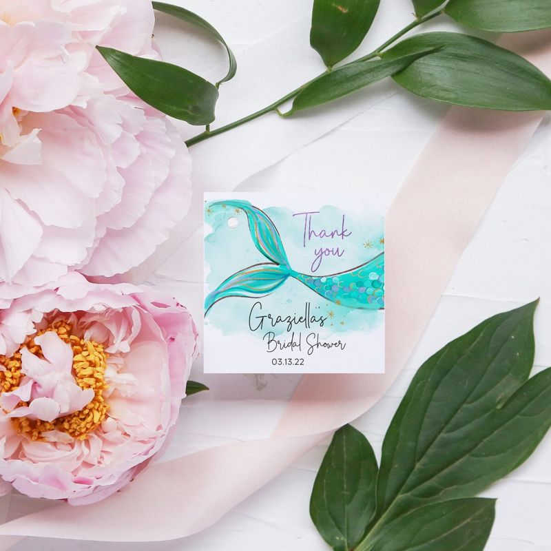 Mermaid Bridal Shower Favor Tags - Mermaid Tail - Gift Tag - Thank You Tag - Under the Sea - Trading her tail for a veil (20 printed notes)