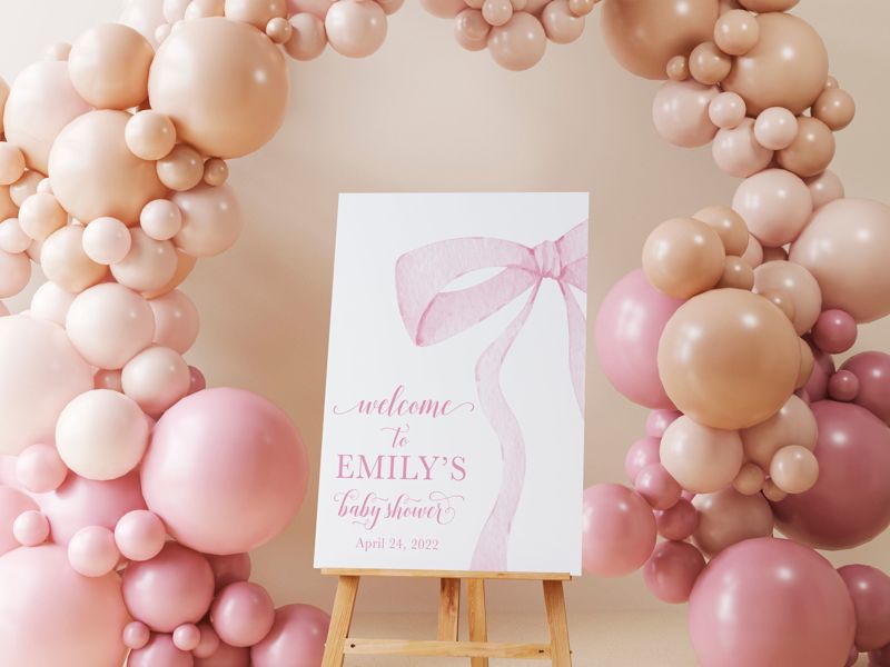 Pink Bow Baby Shower Welcome Sign - Girl Baby Shower - Heirloom Bow - Baby Sign