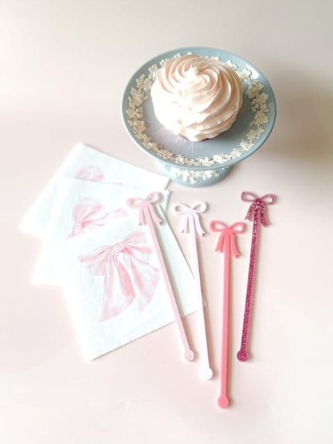 Pink bow drink stirrers for girl baby shower - cocktail stirrers - acrylic stir sticks - swizzle stick - baby girl sprinkle - french bow (Blush Pink, Set of 5 stirrers)