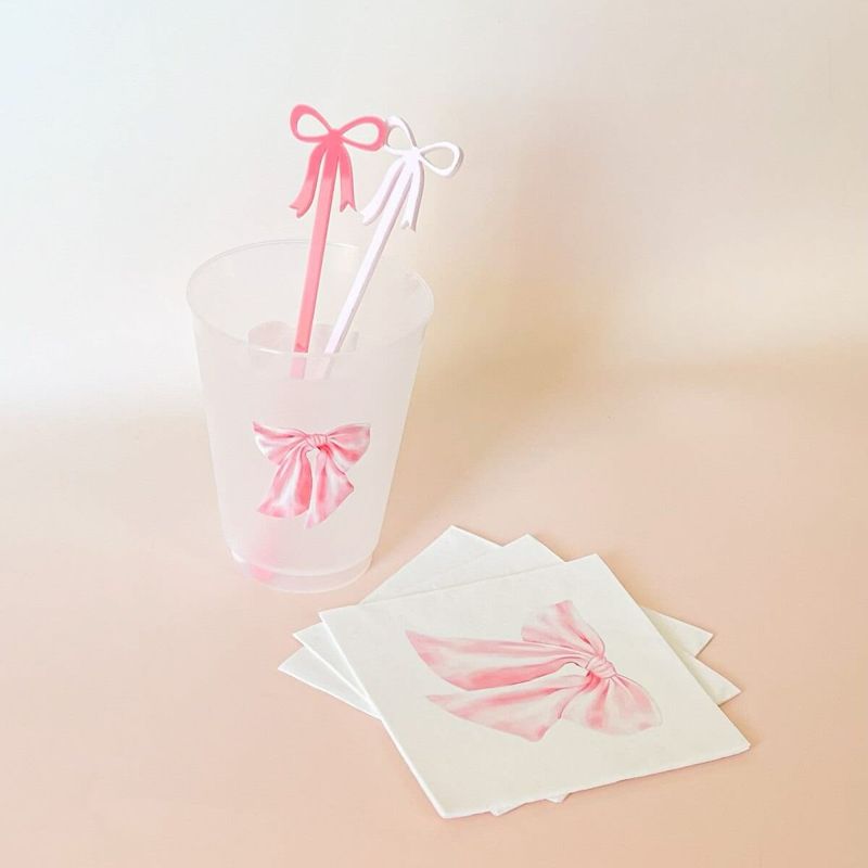 Pink bow drink stirrers for girl baby shower - cocktail stirrers - acrylic stir sticks - swizzle stick - baby girl sprinkle - french bow (Blush Pink, Set of 5 stirrers)