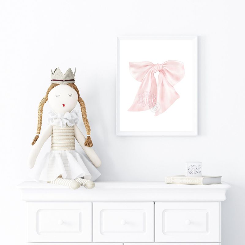 Pink Bow Wall Art for Nursery - Printed Pink Monogram Bow 8x10" - Girl Room Decor - Baby Girl Nursery - Grandmillenial Girls Room (5x7)
