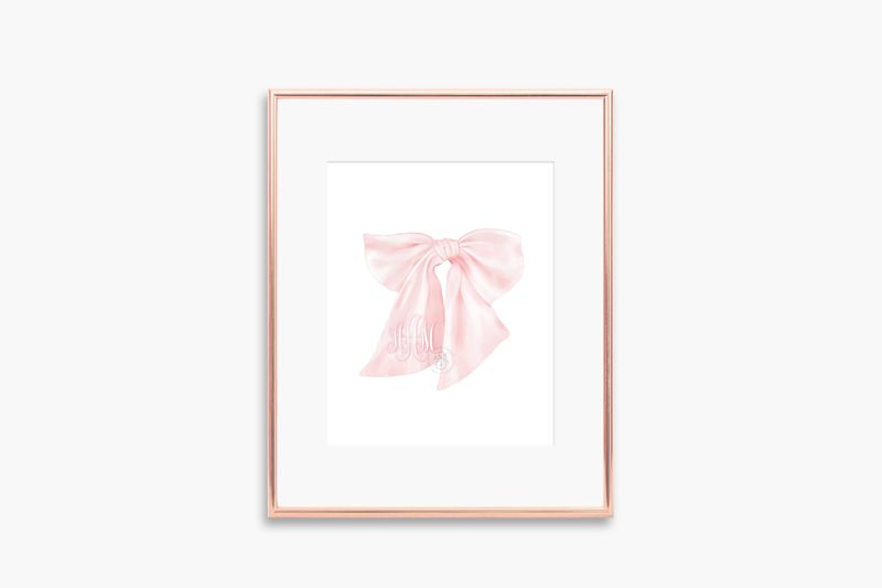 Pink Bow Wall Art for Nursery - Printed Pink Monogram Bow 8x10" - Girl Room Decor - Baby Girl Nursery - Grandmillenial Girls Room (5x7)