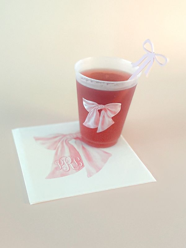 Printed Napkins for Baby Shower - Pink Bow Paper Napkins - Personalized Monogram Napkins for Baby Girl Sprinkle - Custom Cocktail Napkins (100 Printed Napkins | Cocktail 4.75")