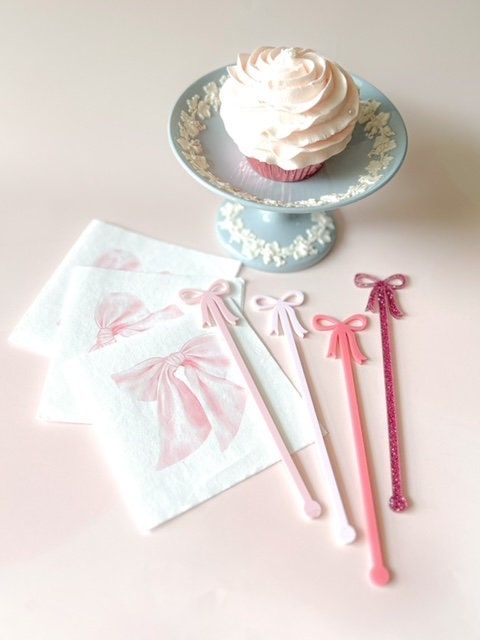 Printed Napkins for Baby Shower - Pink Bow Paper Napkins - Personalized Monogram Napkins for Baby Girl Sprinkle - Custom Cocktail Napkins (100 Printed Napkins | Cocktail 4.75")