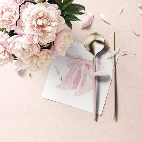 Printed Napkins for Baby Shower - Pink Bow Paper Napkins - Personalized Monogram Napkins for Baby Girl Sprinkle - Custom Cocktail Napkins (100 Printed Napkins | Cocktail 4.75")
