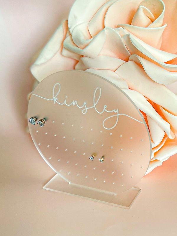 Earring Holder for Girl, Earring Stand, Personalized Kids Gift, Frosted Acrylic Earring Display, Jewelry Organizer, Girls Earring Organizer (Round Frosted)
