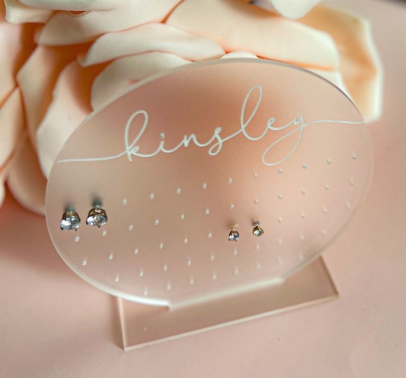 Earring Holder for Girl, Earring Stand, Personalized Kids Gift, Frosted Acrylic Earring Display, Jewelry Organizer, Girls Earring Organizer (Round Frosted)