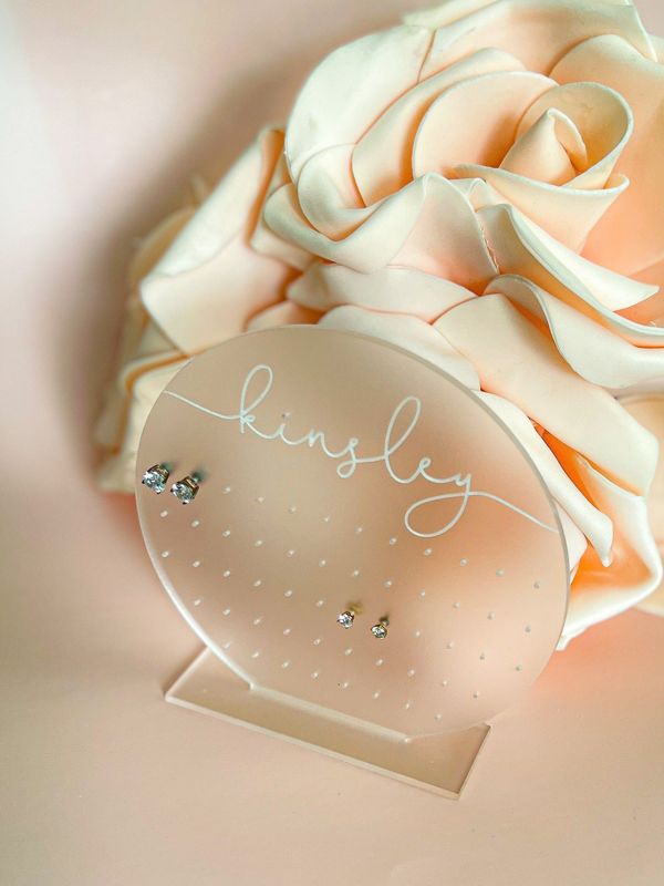 Earring Holder for Girl, Earring Stand, Personalized Kids Gift, Frosted Acrylic Earring Display, Jewelry Organizer, Girls Earring Organizer (Round Frosted)