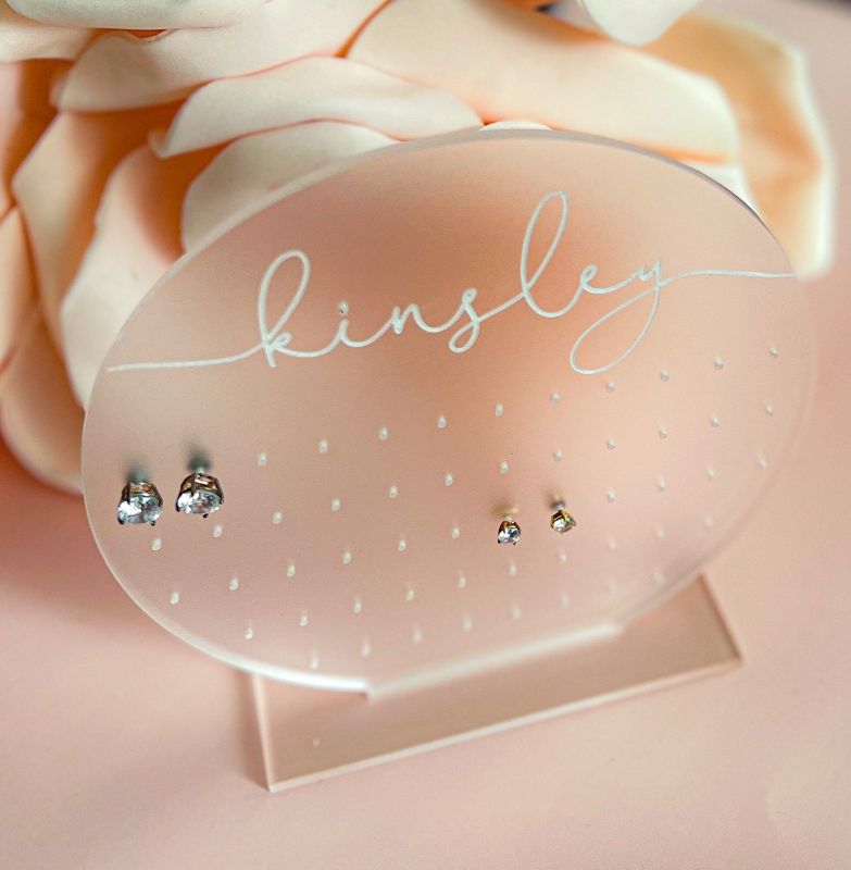 Earring Holder for Girl, Earring Stand, Personalized Kids Gift, Frosted Acrylic Earring Display, Jewelry Organizer, Girls Earring Organizer (Round Frosted)