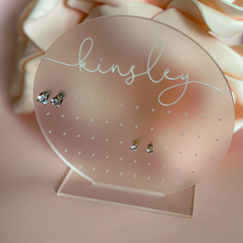 Earring Holder for Girl, Earring Stand, Personalized Kids Gift, Frosted Acrylic Earring Display, Jewelry Organizer, Girls Earring Organizer (Round Frosted)