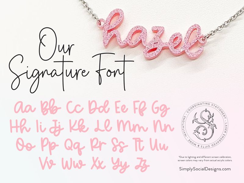 Acrylic Name Necklace, Personalized Pink Nameplate Necklace, Gift for Her, Pink Sparkly Summer Festival Necklace, Summer Pink Movie Premiere (glittery pink, Silver Tone 12")