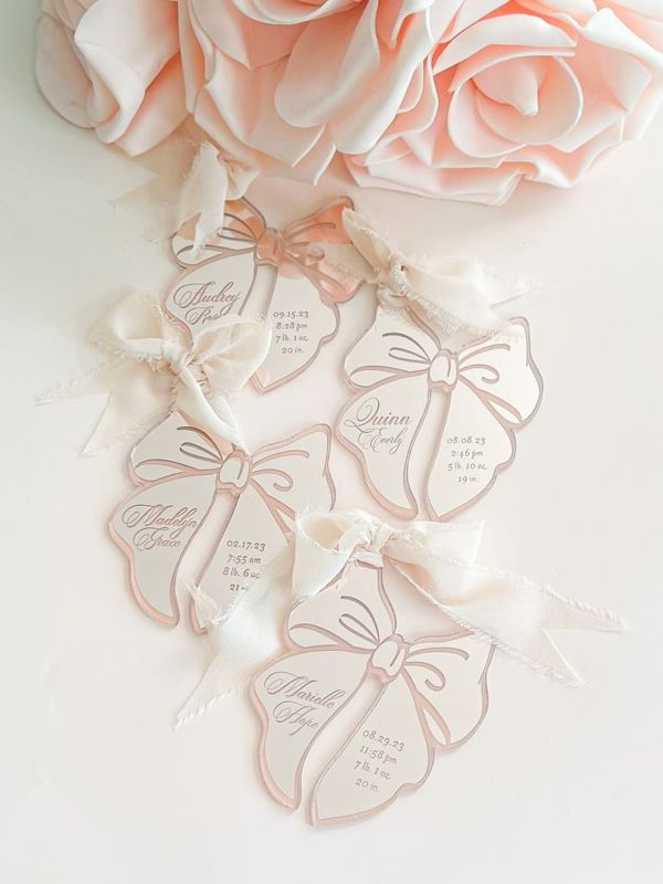 Keepsake Christmas Ornament Baby Girl baby’s First christmas ornament birth statistic ornament birth information stats (Rose Gold Mirror)