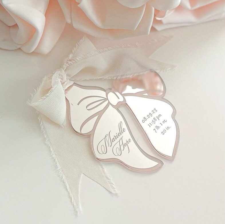 Keepsake Christmas Ornament Baby Girl baby’s First christmas ornament birth statistic ornament birth information stats (Rose Gold Mirror)